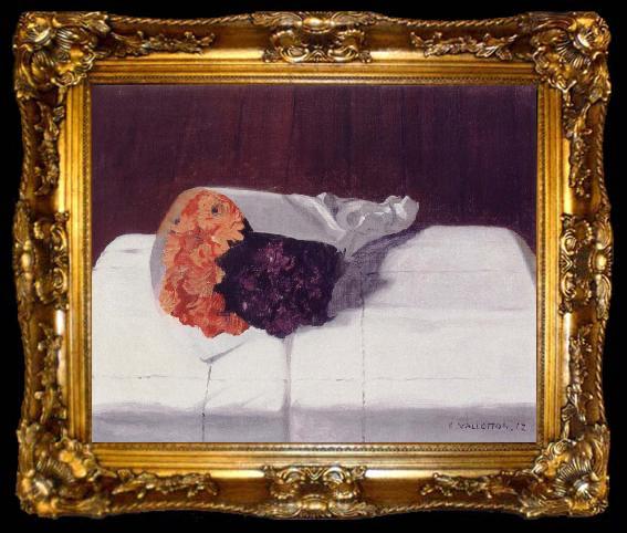 framed  Felix Vallotton Still life with Bouquet of Marigolds and Violets, ta009-2